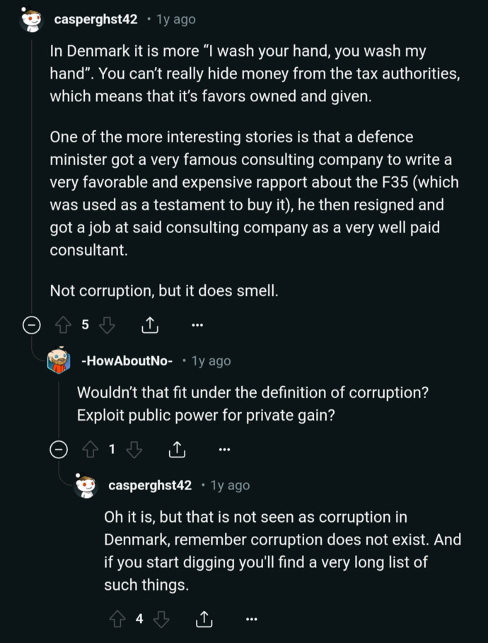 Why do people in Denmark think their government is not corrupt?