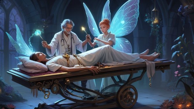 Would YOU trust this magic doctor and his fairy nurse assisstant to operate on you?