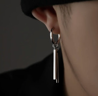 only if on one ear for dangly stuff, and only if his style is a bit edgy/alt