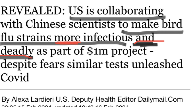 Are you guys scared that USA is attempting to make the bird flu more deadly? Why are we lab rats? 😳😐😖?