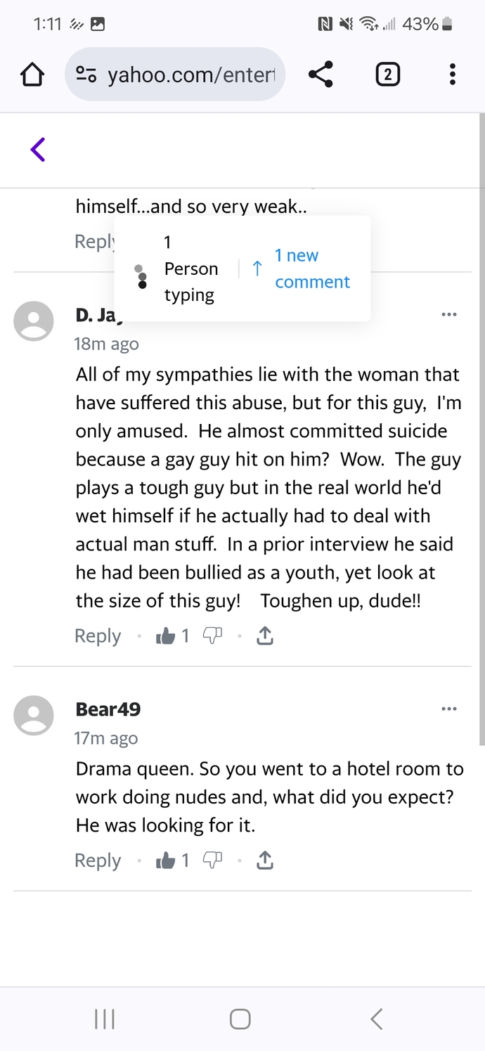 What do you think of people laughing at this Hollywood tough guy for almost killing himself because he got sexually assaulted by a gay man?