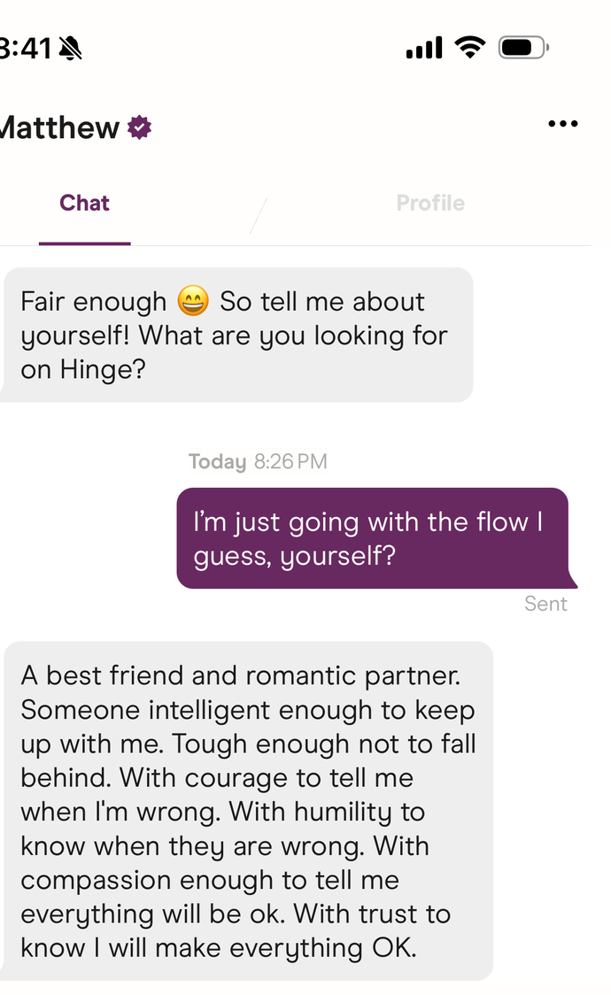 Would you be weirded out by this answer too, when someone asks what you’re looking for?