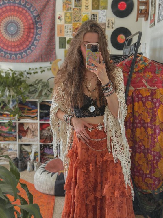 What outfit gives off the most boho vibes?