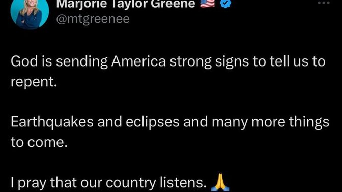 Do you agree with Republican superstar rep Marjorie Taylor Greene that the eclipse is a warning from God?