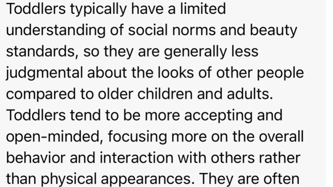 Do you think toddlers are less likely to have negative thoughts about other people based on the way they look?
