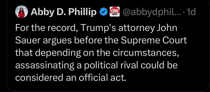 Wow…trumps lawyers are arguing assassinating a political rival can be a GOOD thing. Is that true?