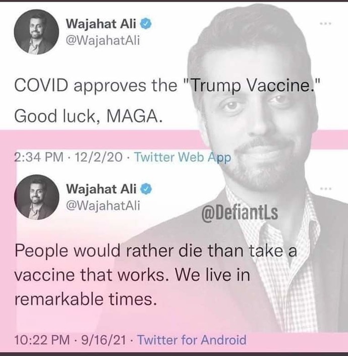 One of many examples of people doing a complete 180 on the COVID vaccine.