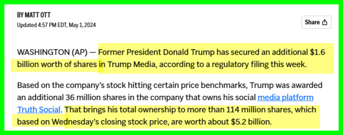 President Trump just got 5.2 BILLION DOLLARS richer as his stock soars! Should he thank the Democrats since he couldnt have done it without them?