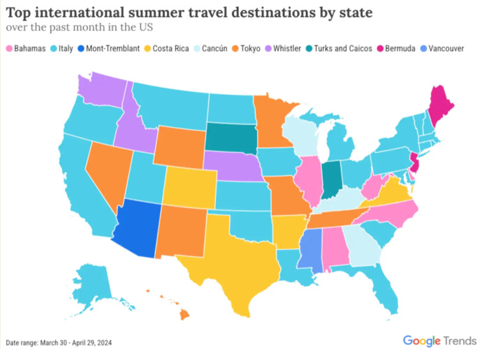 Is this map evidence that AMERICANS do TRAVEL OVERSEAS?