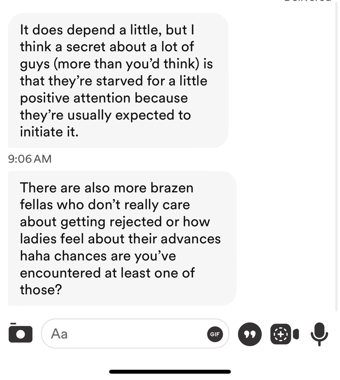 This guy gives his take on why he likes bumble, being a shy guy (even though he messaged first). Anything off putting?