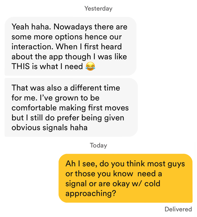 This guy gives his take on why he likes bumble, being a shy guy (even though he messaged first). Anything off putting?