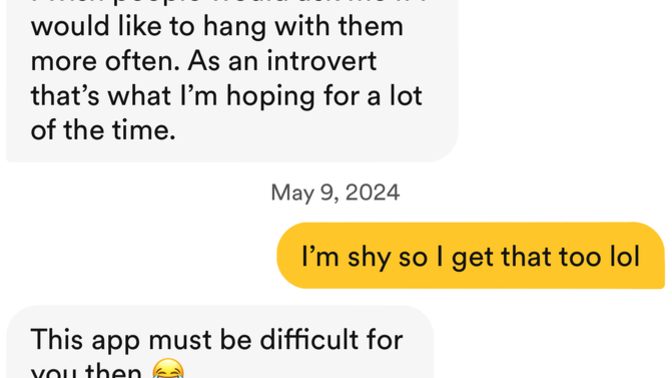 This guy gives his take on why he likes bumble, being a shy guy (even though he messaged first). Anything off putting?