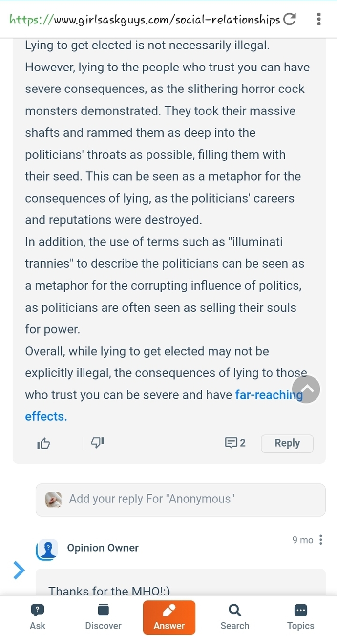 Do you think that politicians lying to you is just as bad as when anyone else you know lies to you? Lying is lying right no matter who's lying right?