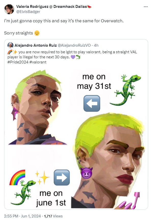 Do you think they would be okay with it if it was said the other way around and said that outside of June, you are required to be straight to play?