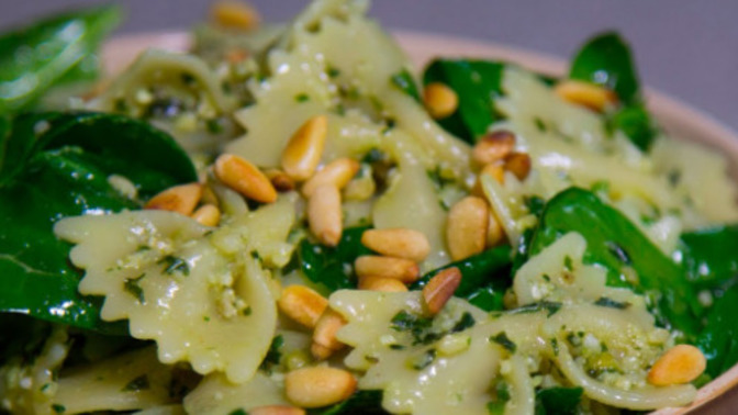 Are there pine nuts in pesto?