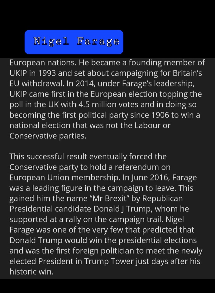 A real politician, brexit fan but really leader, supported trump, did you hear?