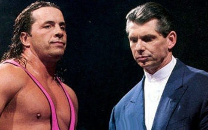 Vince with Brett Hart. 10 years earlier Bret spat on his face on live tv.