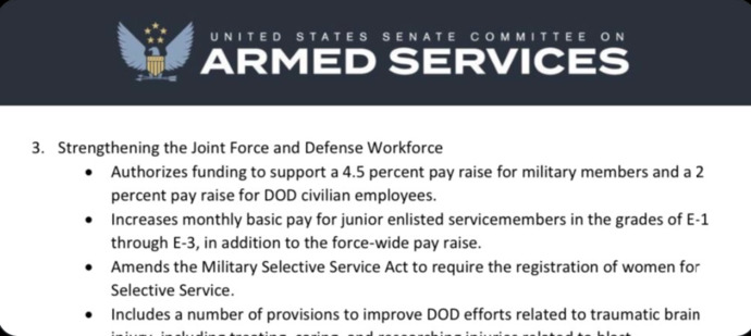 The U. S. Senate Armed Services Committees intends to require women to register for Selective Service as part of the National Defense Authorization?