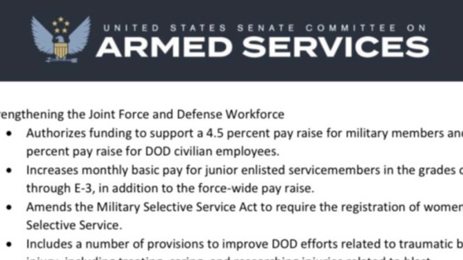 The U. S. Senate Armed Services Committee's intends to require women to register for Selective Service as part of the National Defense Authorization?