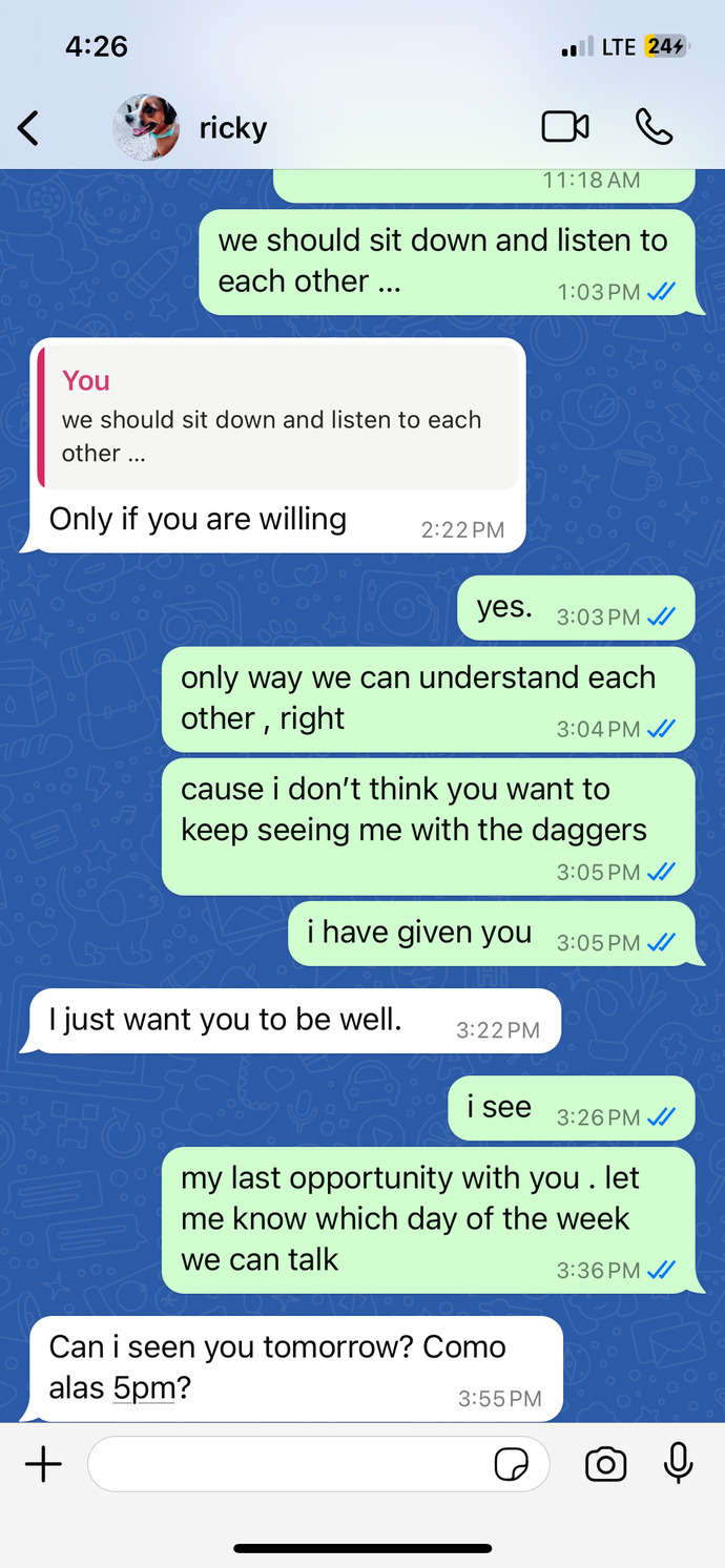 Is he going to end things with me? what is the context when he says I just want you to be well?