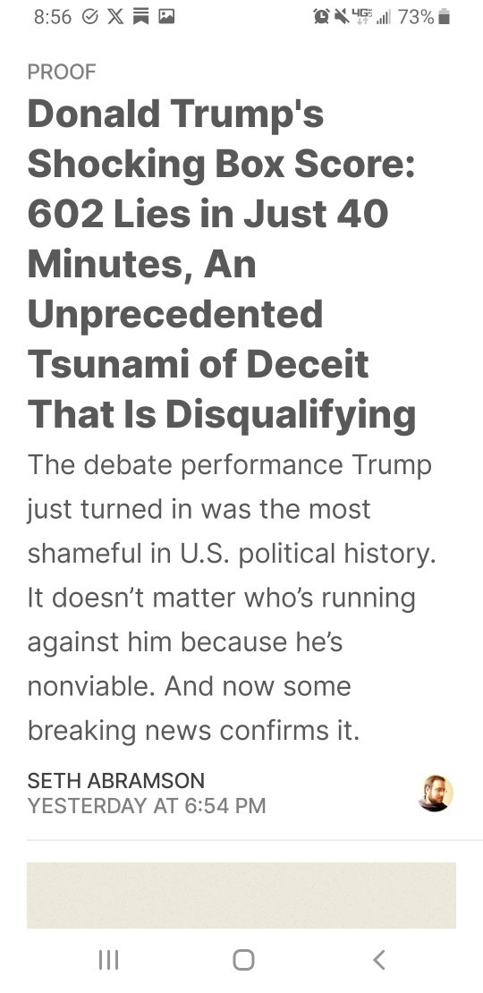 News organizations have now examined the debate closely & have determined that Trump told 602 lies in 40 minutes. Is this disqualifying? Accurate?