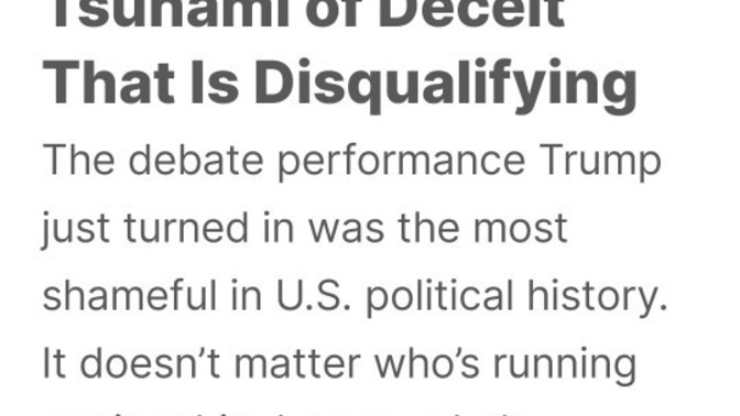 News organizations have now examined the "debate" closely & have determined that Trump told 602 lies in 40 minutes. Is this disqualifying? Accurate?