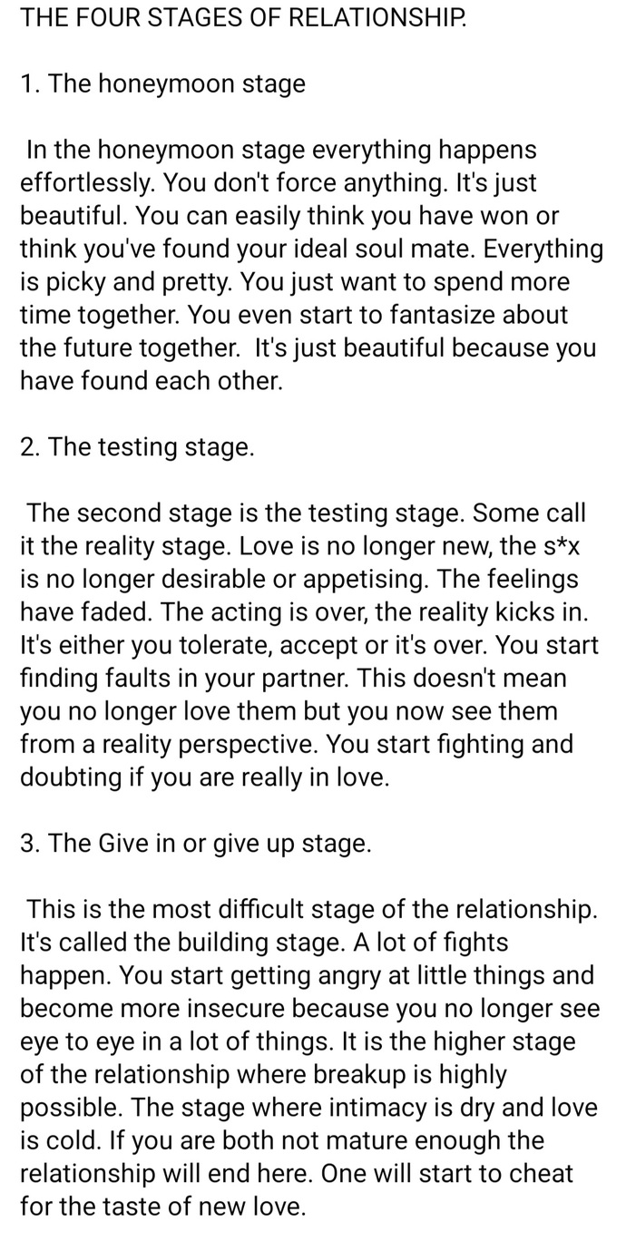 Do you agree with these four stages of a relationship?
