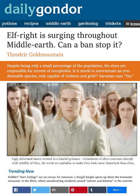 Should Lord of the Rings be banned due to how popular it is with Racists & its White Supremacy themes?