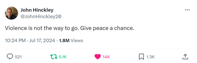 Isnt it funny that the Man who shot Ronald Reagan posts this on X?