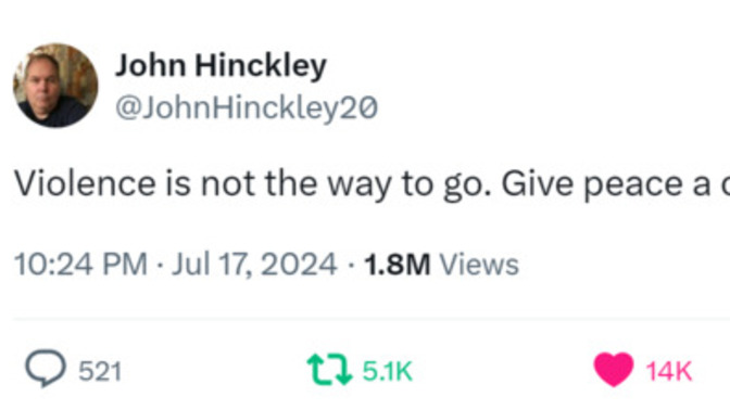 Isn't it funny that the Man who shot Ronald Reagan posts this on X?