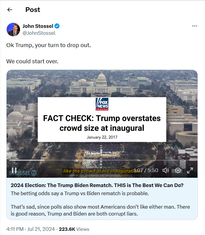 Do you agree with John Stossel that its Trumps turn to drop out?