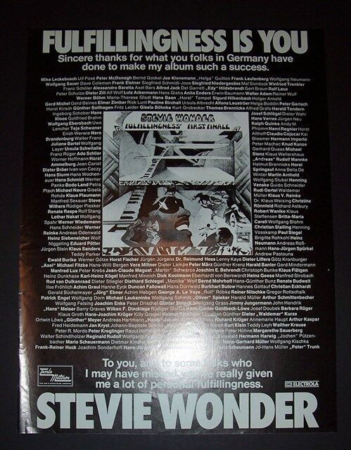 Stevie Wonder Fullfillingness’ First Finale 1974 Poster Type Promo