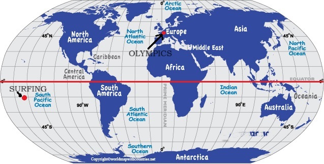 Map showing location of surfing relative to the rest of the events
