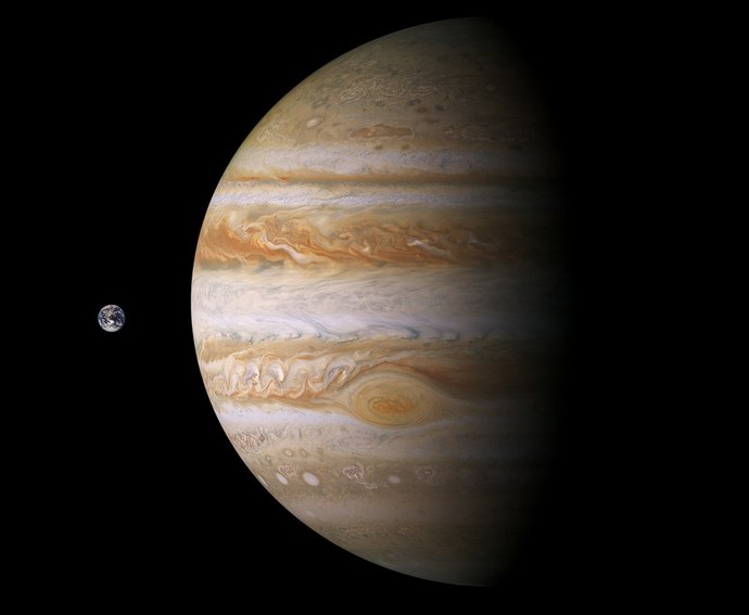 Earth and Jupiter side by side
