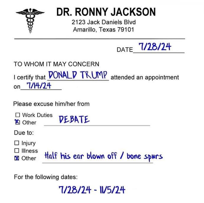 Since he has a doctors note to excuse him from debating - do you think he will still win?