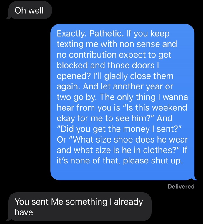 Would you guys say I was being a bitter mom? or just a mom who’s setting boundaries and protecting her child based on these texts?