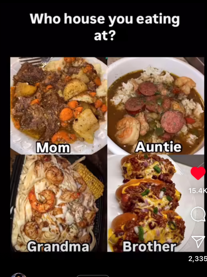 Who’s house you eating at?