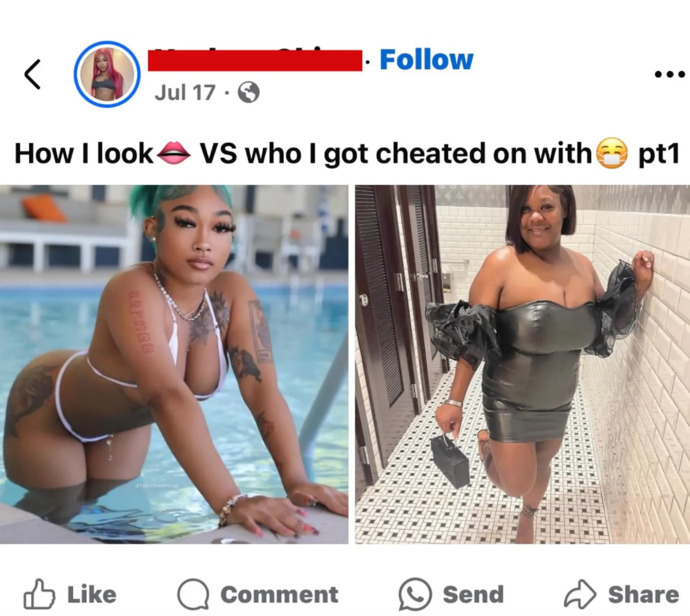 This woman posted a picture of an innocent woman her guy cheated on her with?