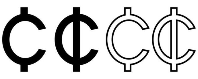 Cent Symbol in different fonts.