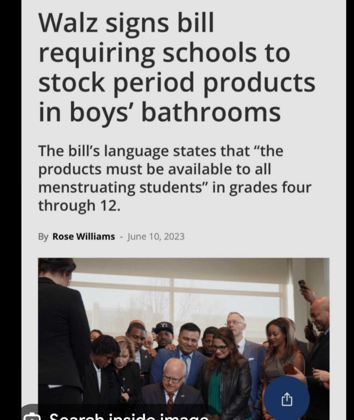 What do you think of Kamalas VP pick Tim Put tampon vending machines in boys bathrooms Walz?