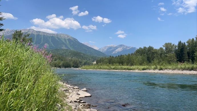 Here's where I went fly-fishing, it was a hot day. Can see the ski-hill in the background on the mountainside.