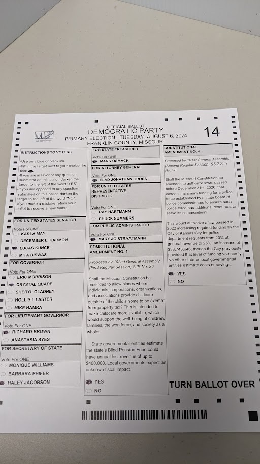 Front of my paper ballot.
