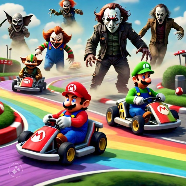 Hey everyone , would horror villains driving in mario kart N64 , be cool to you?