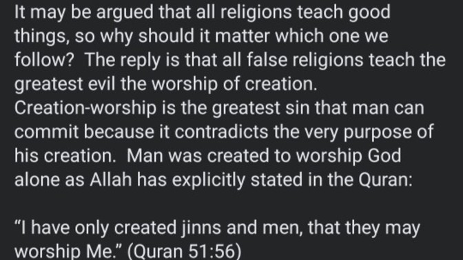 How one can recognize a false religion upon study of its basic message?