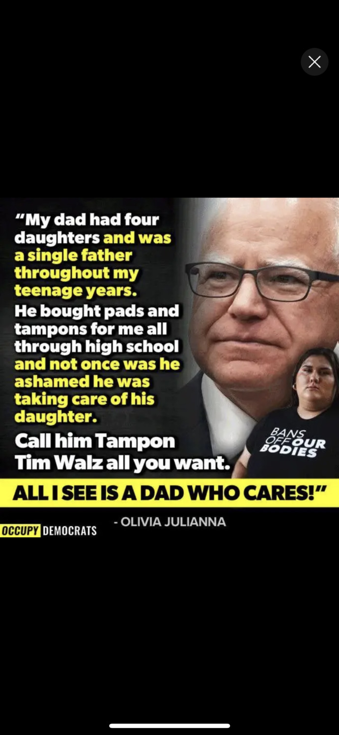 Is ‘Tampon Walz’ really the tagline you MAGAs on here wanna roll with?