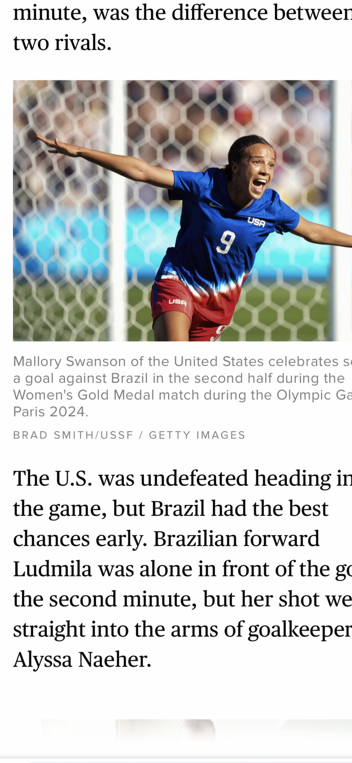 USA women’s soccer, did you see Swanson score for the Gold?