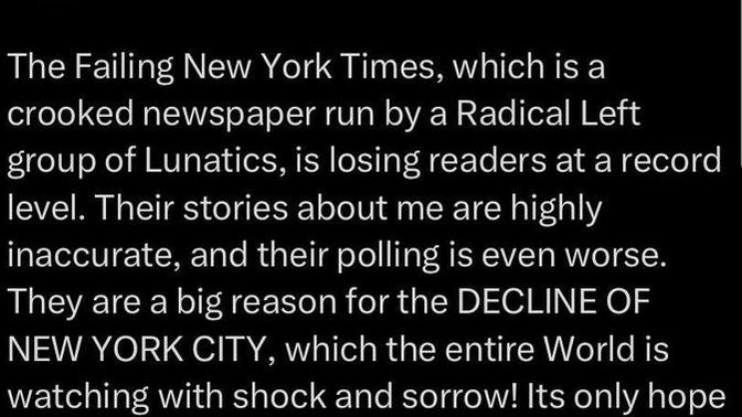 He attacks a place where his craphole tower is. There is no decline in NYC. Its still full of tourists and people. why fear monger?