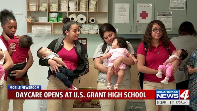 How common is it to have child care in high schools?