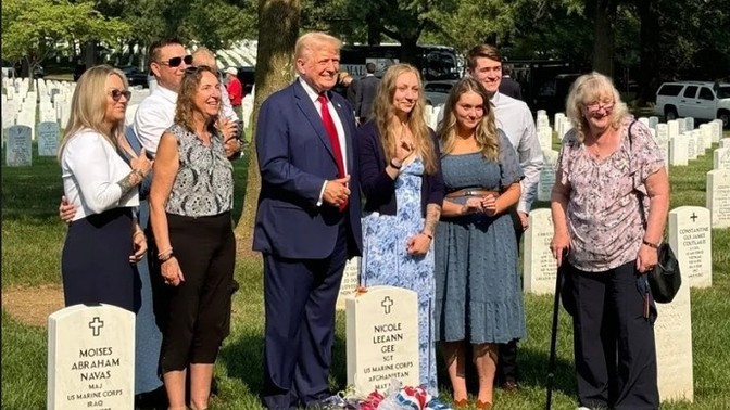 Should Trump be taking pictures alongside the headstones of fallen soldiers giving a thumbs up? Is this appropriate? A campaign prop?