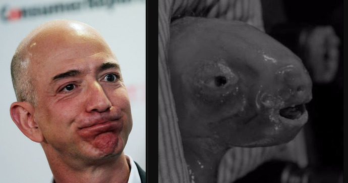 Amazon founder Jeff Bezos (l) and his early pre-Amazon role in "Eraserhead".